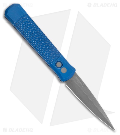 Pro-Tech Godfather Left Handed Knife Blue Jigged Battle Worn Aluminum (4" Acid)