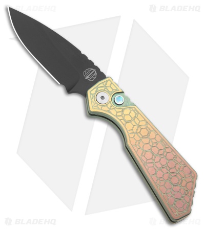 Strider + Pro-Tech PT Custom MagnaCut Auto Knife Gridlock Texture Ti #3 (3" DLC)