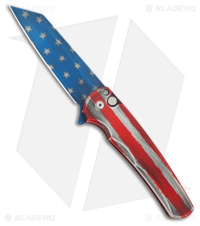 Pro-Tech Malibu Patriot Button Lock Knife USA Flag Aluminum (3.5" MagnaCut)