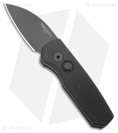 Pro-Tech Runt 5 Wharncliffe Auto Knife Black Textured Al (1.9" DLC MagnaCut)