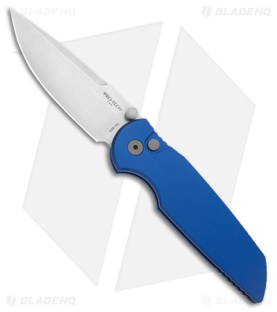 Pro-Tech TR-3 Integrity Button Lock Knife Blue Aluminum (3.5" SW)
