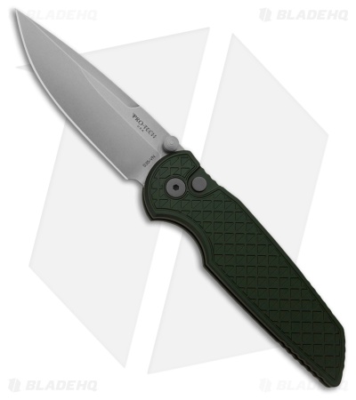 Pro-Tech TR-3 Integrity Button Lock Knife Green Relic Aluminum (3.5" Stonewash)