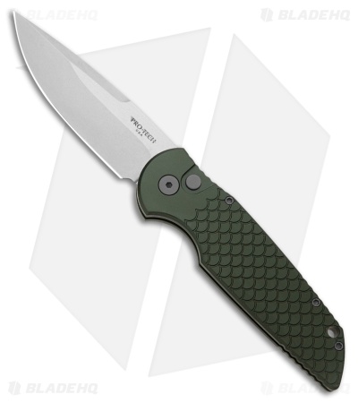 Pro-Tech TR-3 Automatic Knife Green Fish Scale Aluminum (3.5" Stonewash)
