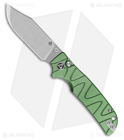 QSP Kali Button Lock Knife Green Aluminum (3.25" Stonewash)