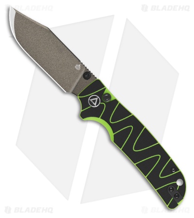 QSP Kali Button Lock Knife Neon Black/Green G-10 (3.25" Champagne)
