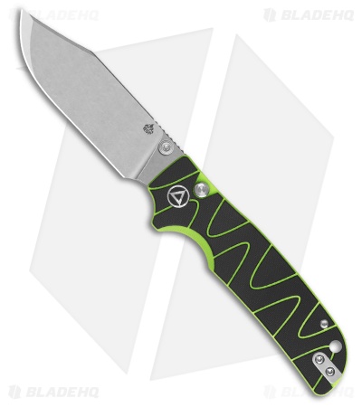QSP Kali Button Lock Knife Neon/Black G-10 (3.25" Stonewash)