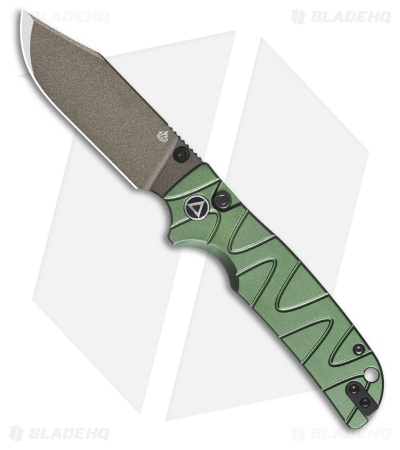 QSP Kali Button Lock Knife Green Aluminum (3.25" Champagne)
