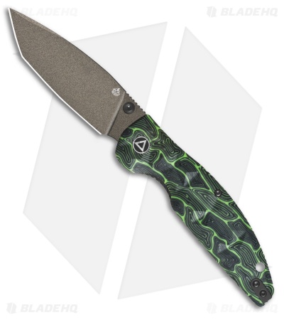 QSP Turtle Punk Liner Lock Knife Black/Green G-10 (3.5" Champagne)