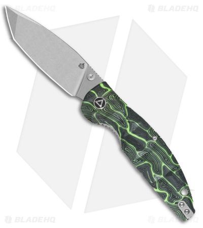 QSP Turtle Punk Liner Lock Knife Black/Green G-10 (3.5" Stonewash)