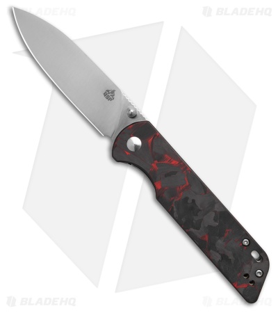 QSP Parrot V2 Liner Lock Knife Red Shred CF + G-10 (3.25" Satin)