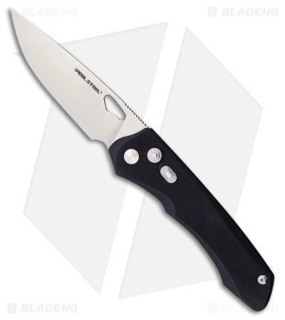 Real Steel Griffin Pro Button Lock Knife Black G-10 (3.5" Satin)