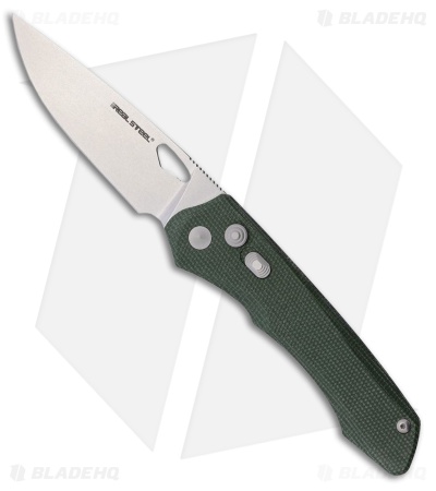 Real Steel Griffin Pro Button Lock Knife Green Canvas Micarta (3.5" Stonewash)