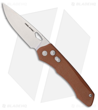 Real Steel Griffin Pro Button Lock Knife Natural Canvas Micarta (3.5" Stonewash)