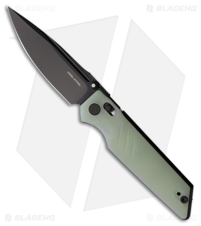 Real Steel Sacra Crossbar Lock Knife Jade G-10 (3.3" Black PVD)