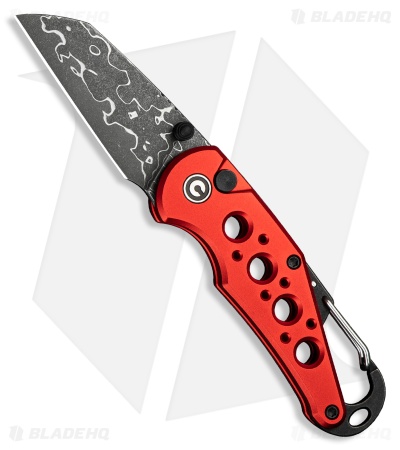 CIVIVI Pragma Button Lock Knife Red Aluminum (2.2" Damascus)