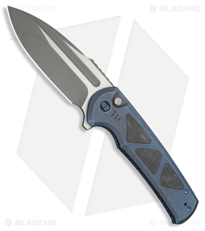 WE Knife Co. Sylox Button Lock Knife Blue Ti + Shredded CF (3.8" Gray SW)