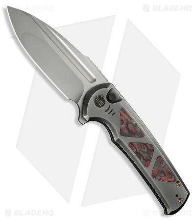 WE Knife Co. Sylox Button Lock Knife Polished Gray Ti + Lava Flow FC (3.8" BB)