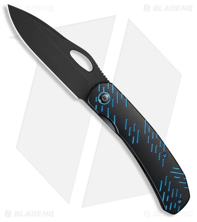 WE Knife Co. Inmate Frame Lock Knife Black Ti + Blue 'Raindrops' (3.7" Black SW)