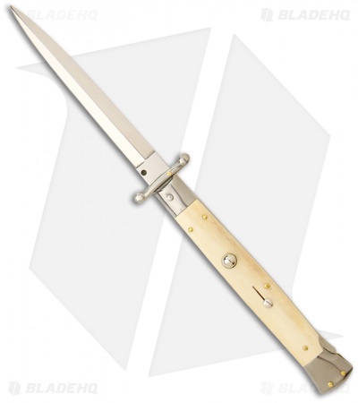 Frank B. 11" Italian Stiletto Knife Swinguard Camel Bone Auto (5" Satin)