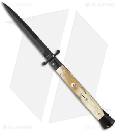 Frank B. 11" Italian Stiletto Swinguard Bayo Auto Knife Honey Horn (5" Black)