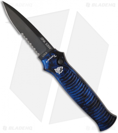 Piranha Bodyguard Automatic Knife Blue Tactical (3.3" Black Serr)