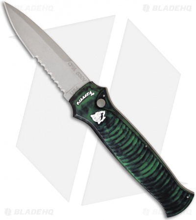 Piranha Bodyguard Automatic Knife Green (3.3" Stonewash Serr)