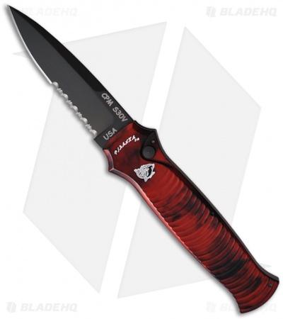 Piranha Bodyguard Automatic Knife Red Tactical (3.3" Black Serr)