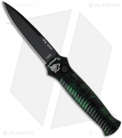 Piranha Mini-Guard Green Tactical Automatic Knife (2.9" Black Plain)