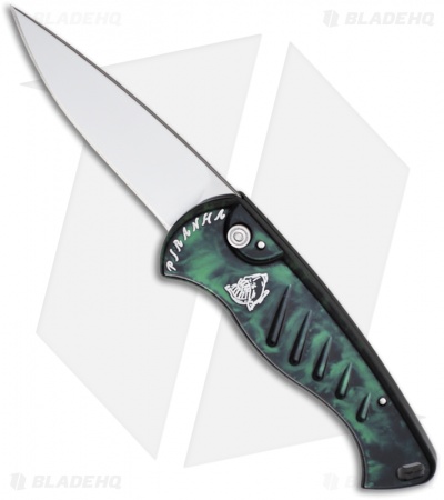 Piranha Fingerling Green Automatic Knife (2.5" Mirror Plain)