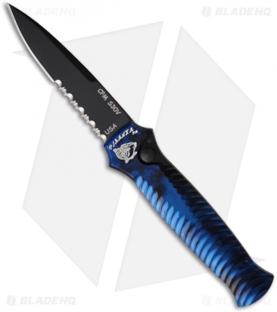 Piranha Mini-Guard Blue Tactical Automatic Knife (2.9" Black Serr)
