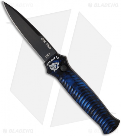 Piranha Mini-Guard Blue Tactical Automatic Knife (2.9" Black Plain)