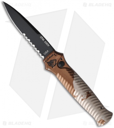 Piranha Mini-Guard Tactical Desert Camo Automatic Knife (2.9" Black) P-7CT