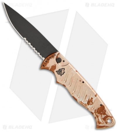 Piranha P-1 Automatic Pocket Knife Desert Camo Aluminum (3.2" Black Serr)