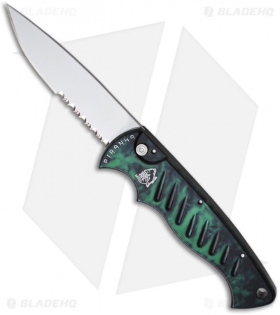 Piranha Green P-1 Pocket Automatic Knife (3.2" Mirror Serr)