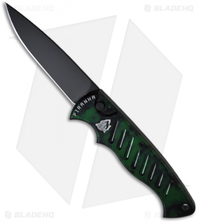 Piranha Tactical Green Pocket Automatic Knife (3.2" Black Plain)