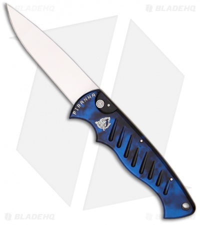 Piranha Blue P-1 Pocket Automatic Knife (3.2" Mirror Plain)