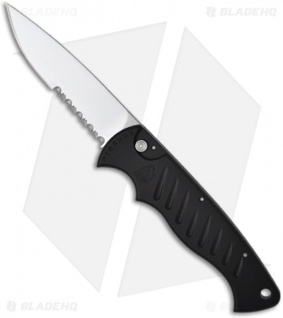 Piranha Black P-1 Pocket Automatic Knife (3.2" Mirror Serr)