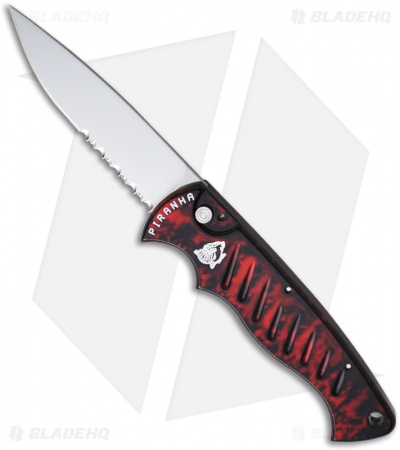 Piranha Red P-1 Pocket Automatic Knife (3.2" Mirror Serr)