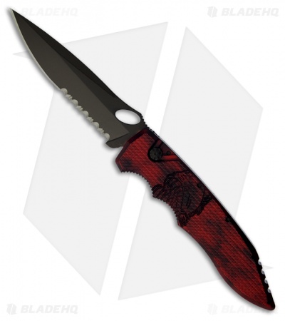 Piranha Mini Predator Red Tactical Automatic Knife (3.5" Black Serr)