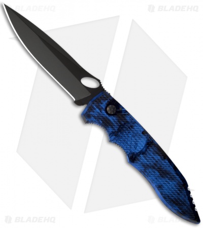 Piranha Mini Predator Blue Tactical Automatic Knife (3.5" Black)